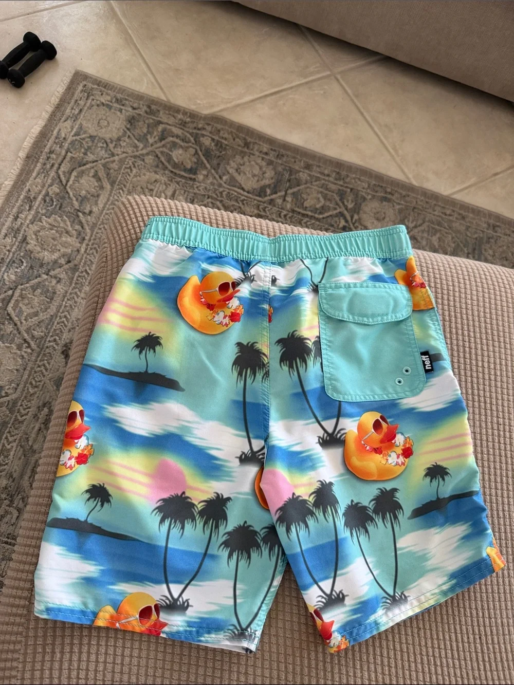 Neff Size M Aqua Multi Rubber Duck Palm Print Swim Shorts